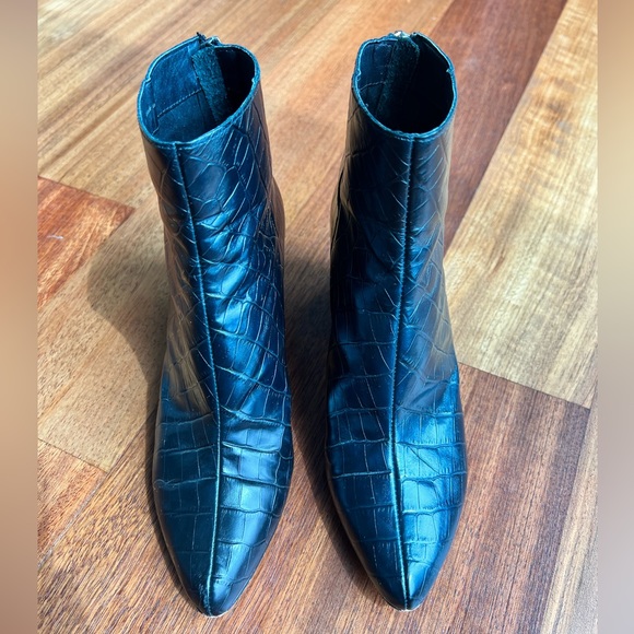 Dolce Vita Coltan Croc Heeled Leather Ankle Bootie Black - Picture 1 of 7